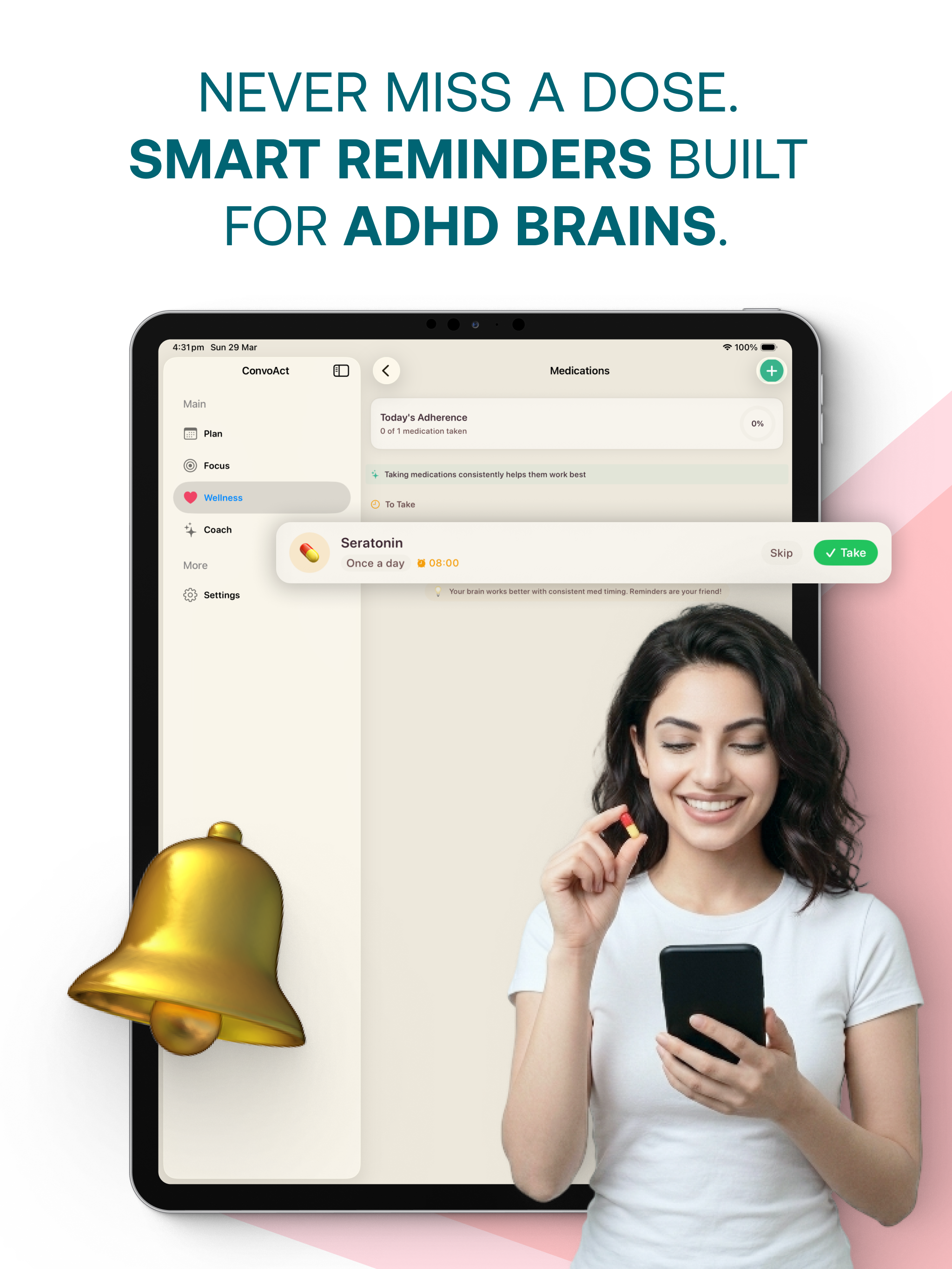 iPad — Never Miss a Dose. Smart Reminders Built for ADHD Brains — Medication tracking