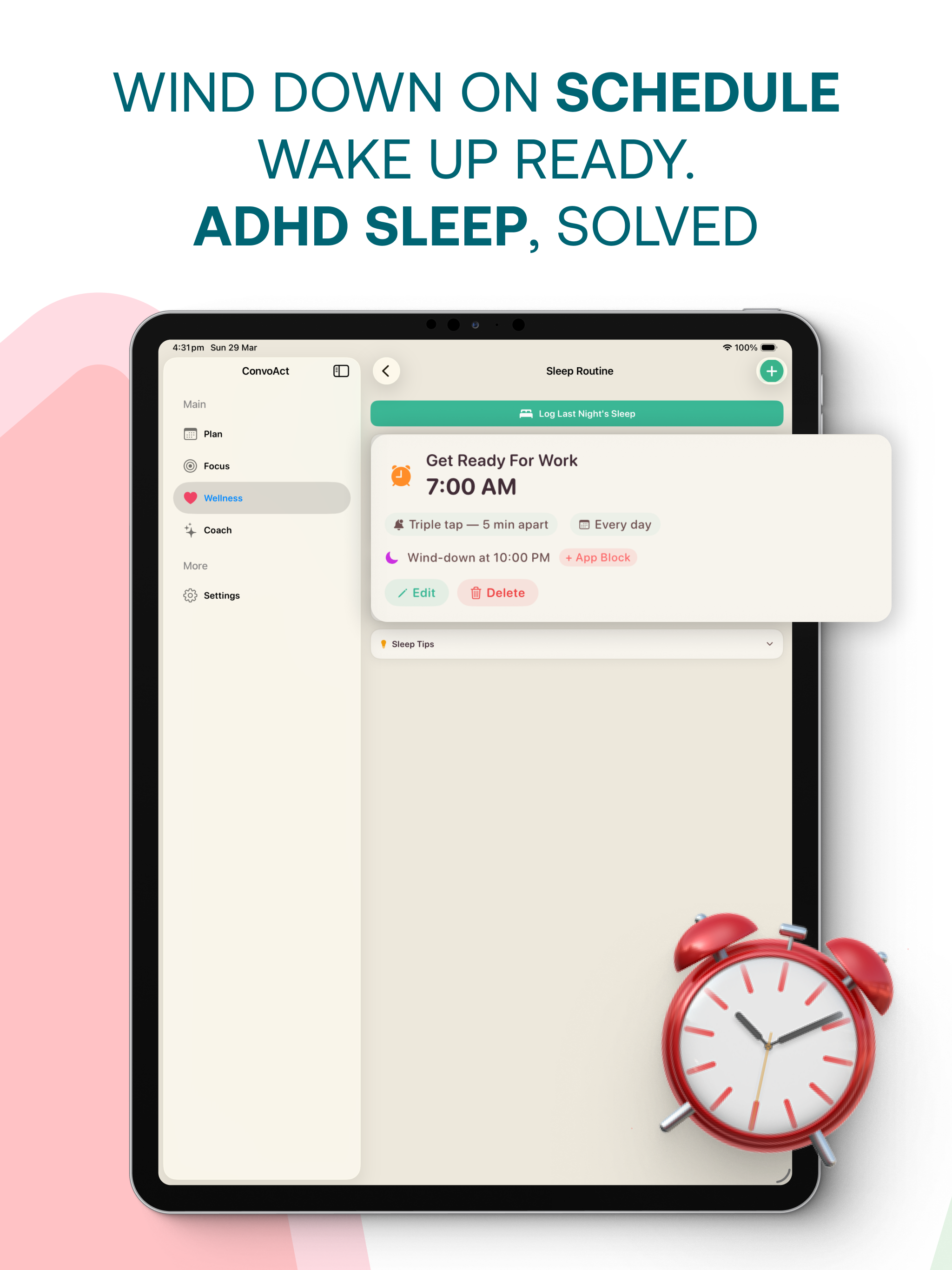 iPad — Wind Down on Schedule. Wake Up Ready. ADHD Sleep, Solved — Sleep Routine