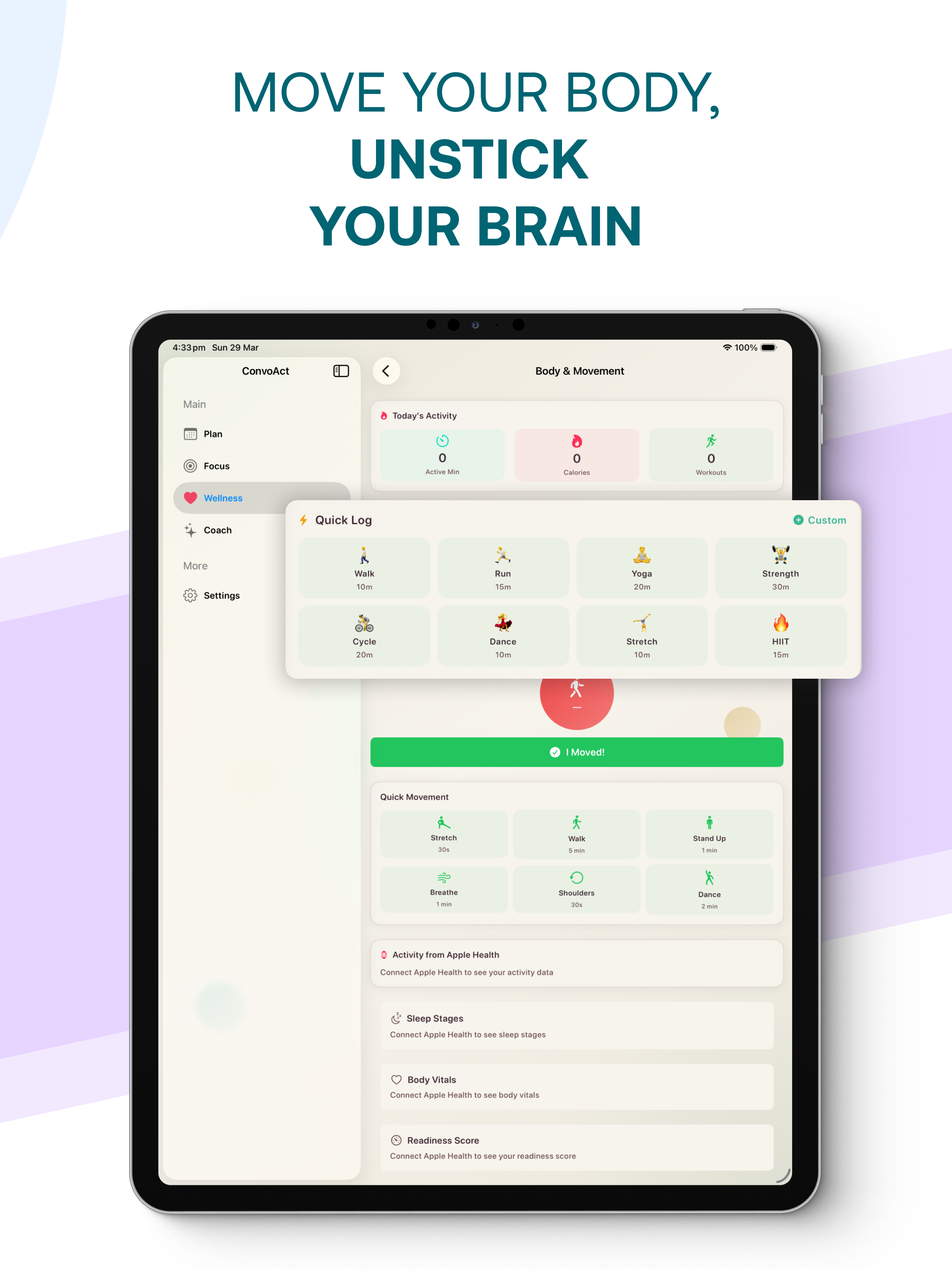 iPad — Move Your Body, Unstick Your Brain — Body and Movement with activity tracking