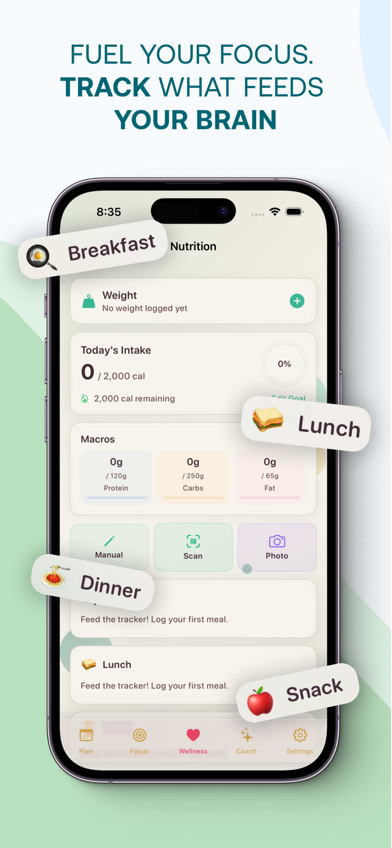 Fuel Your Focus. Track What Feeds Your Brain — Nutrition with calorie and macro tracking