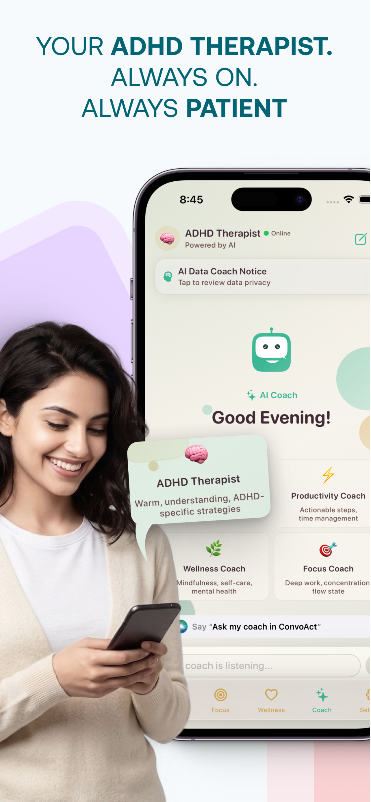 Your ADHD Therapist. Always On. Always Patient — AI Coach with 4 ally personalities