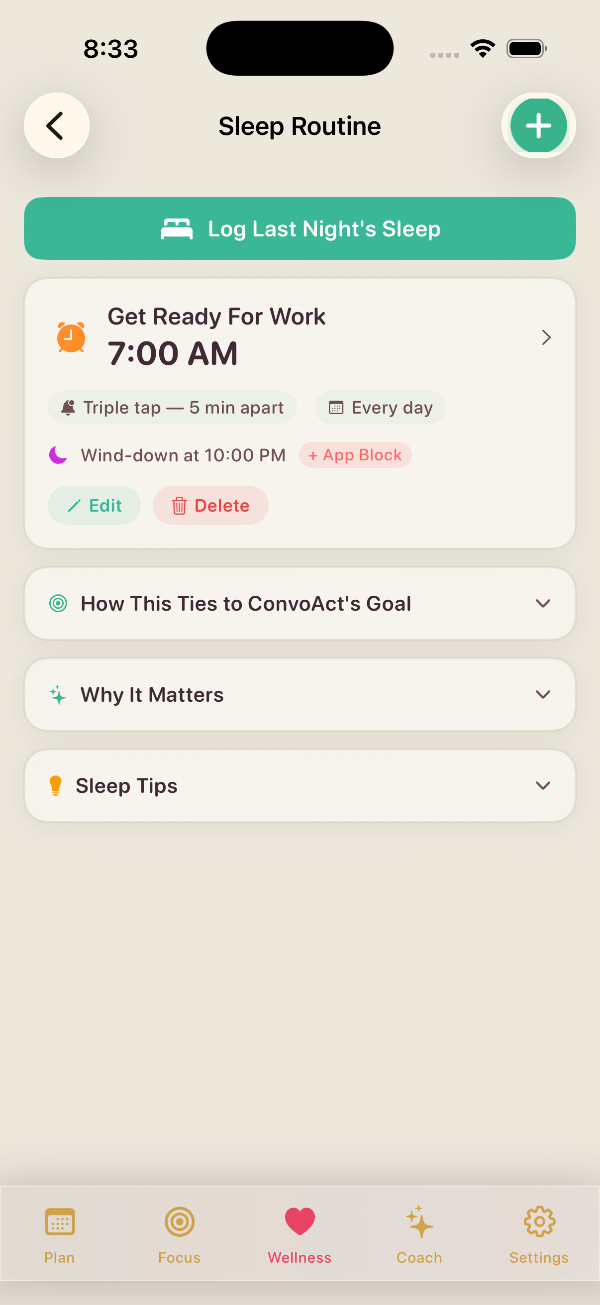 Sleep Routine — Alarm setup with wind-down time and app blocking